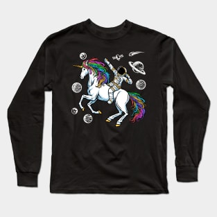 astronaut riding unicorn universe Long Sleeve T-Shirt